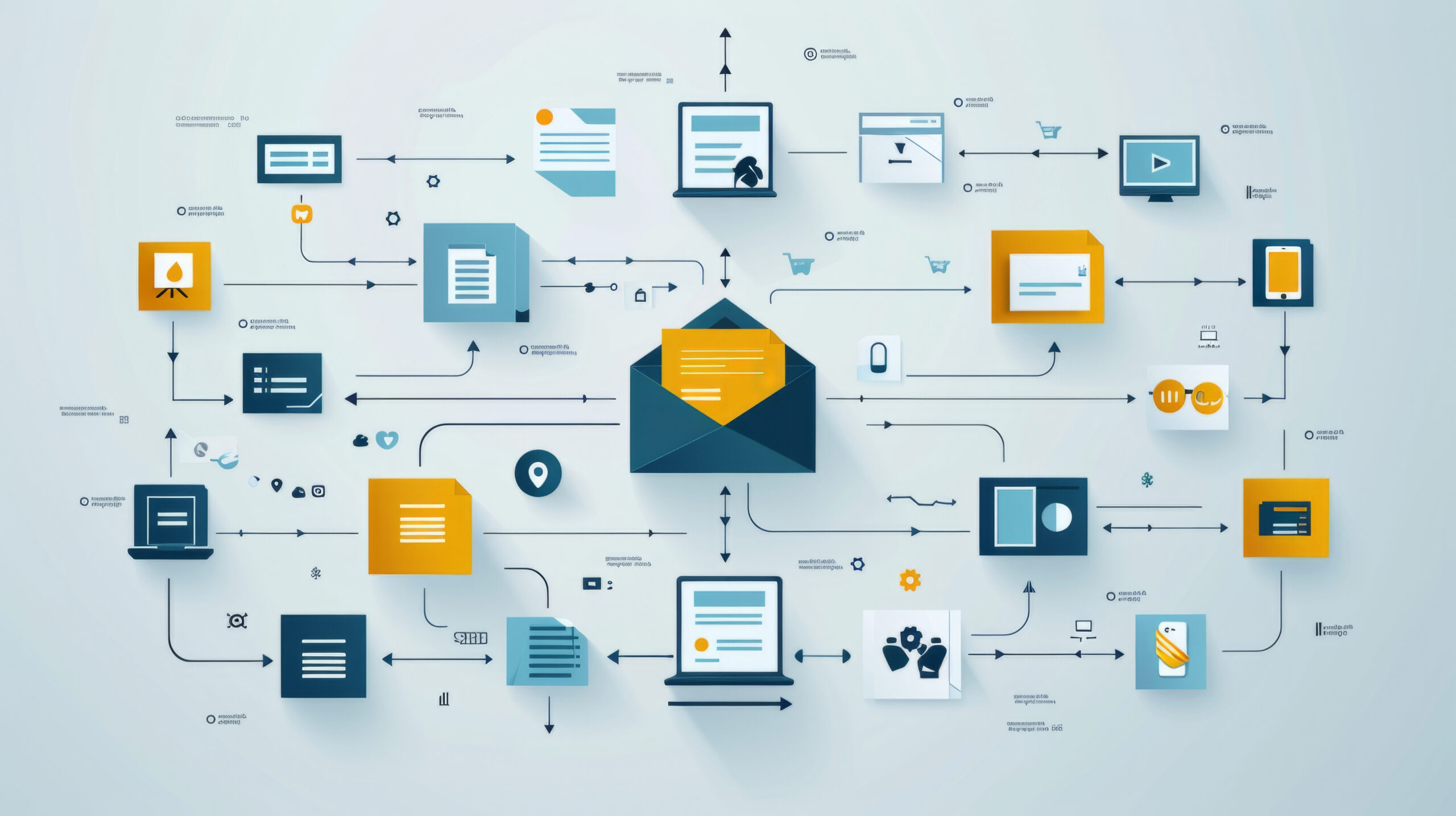 Infographic of interconnected systems showing scalable AI integration for business tools.